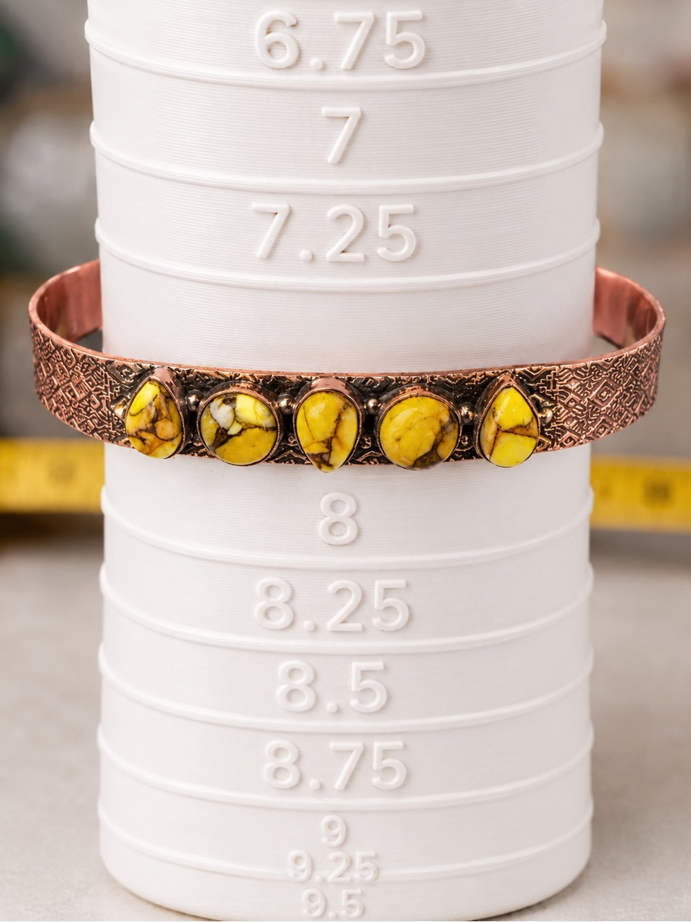 Honey Dahlia 5 stone Cuff Bracelet 
Set in Copper
Size is Large